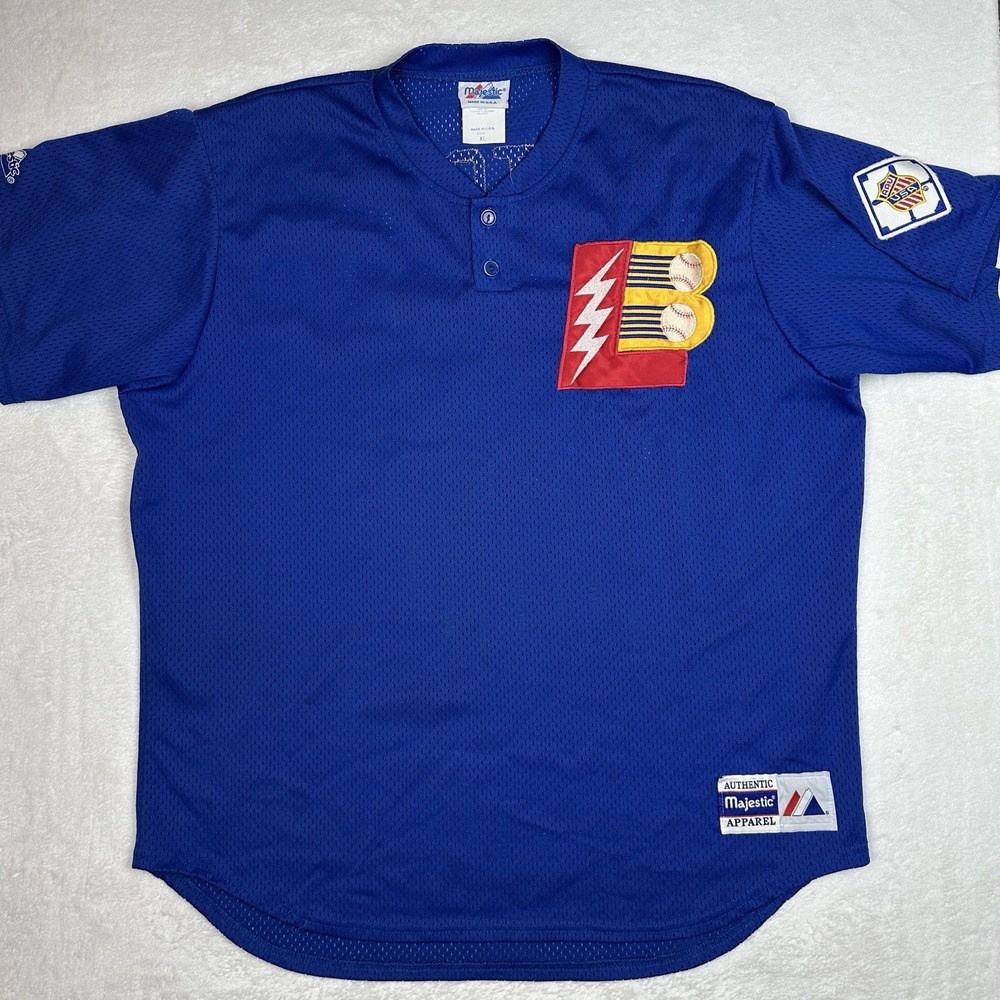 Rare 80s‎ VTG Majestic Lightning Bolts Baseball Jersey with  AAU USA Patch Sz XL